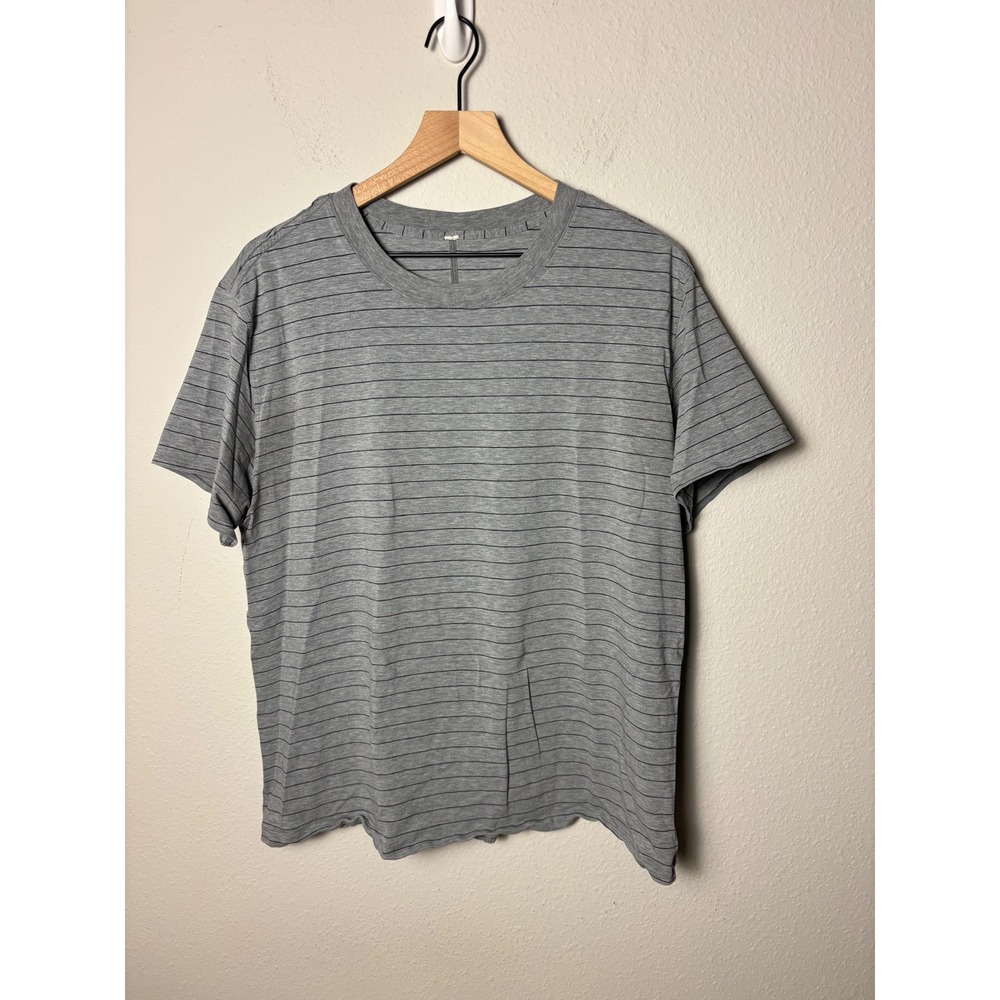 Lululemon All Yours Tee Short Serve Stripe Heathered Medium Grey Black Size 12